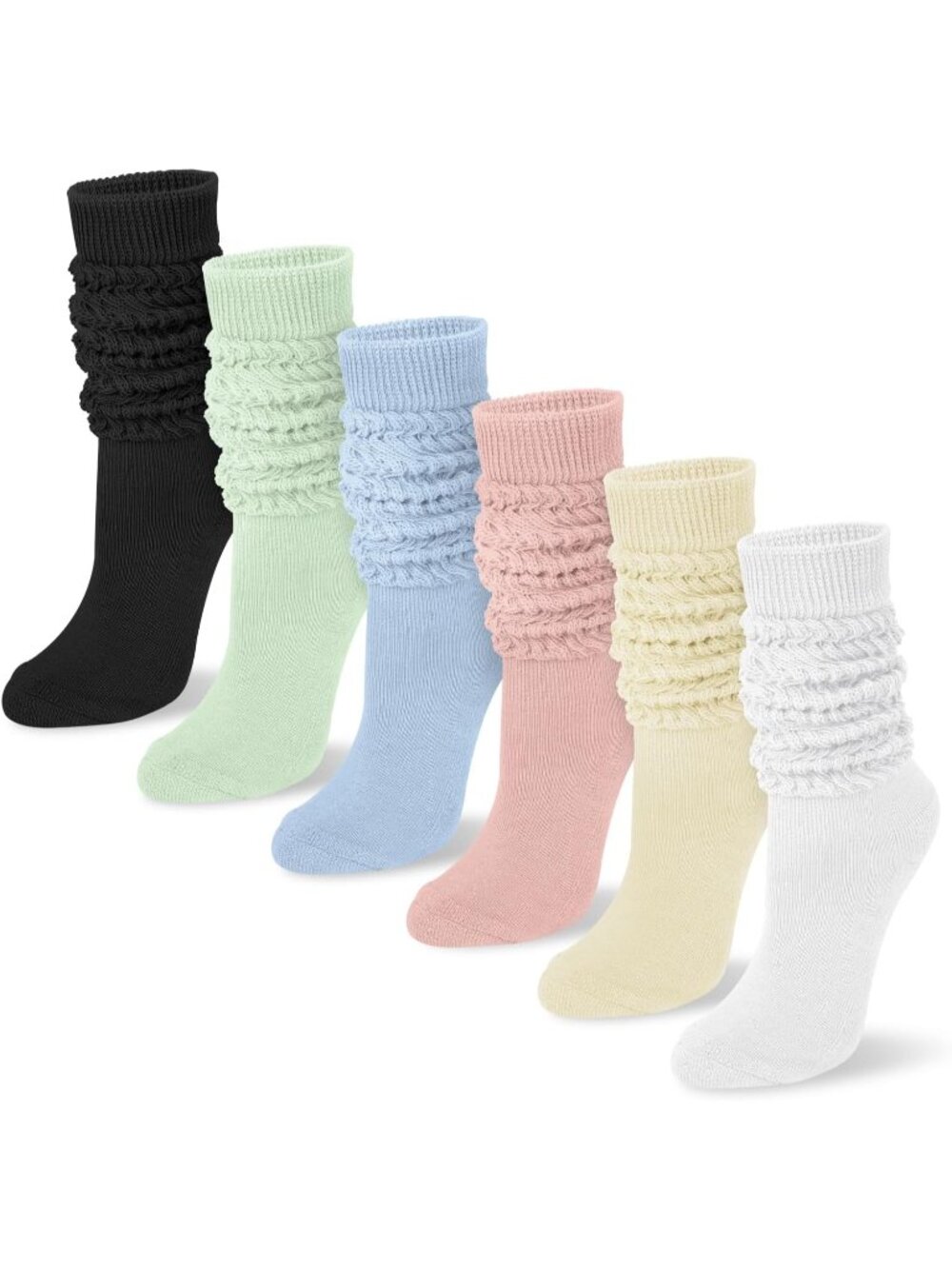 🧦Women's Pink White 6 Pairs Slouchy Socks Long Knee High Boot Socks